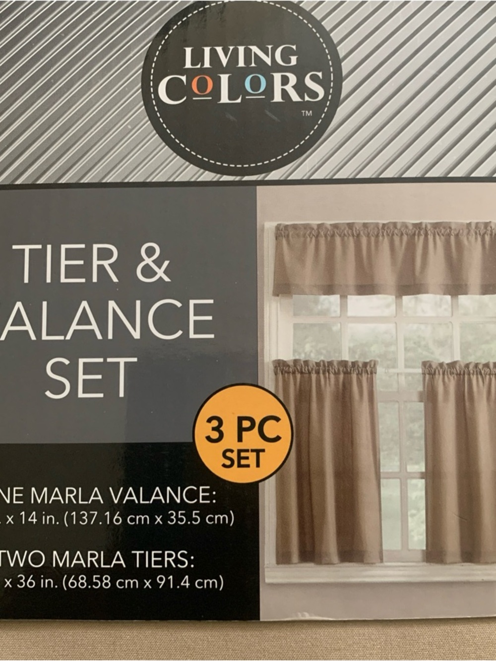 Living Colors 3-Piece Tier & Valance Set - Taupe
